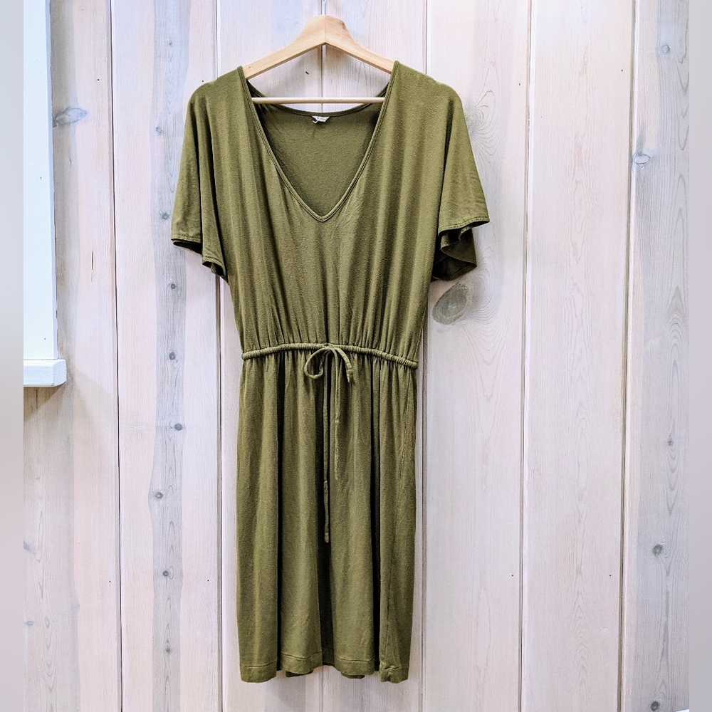 J Crew Boho Olive Flutter Sleeve Drawstring Dress